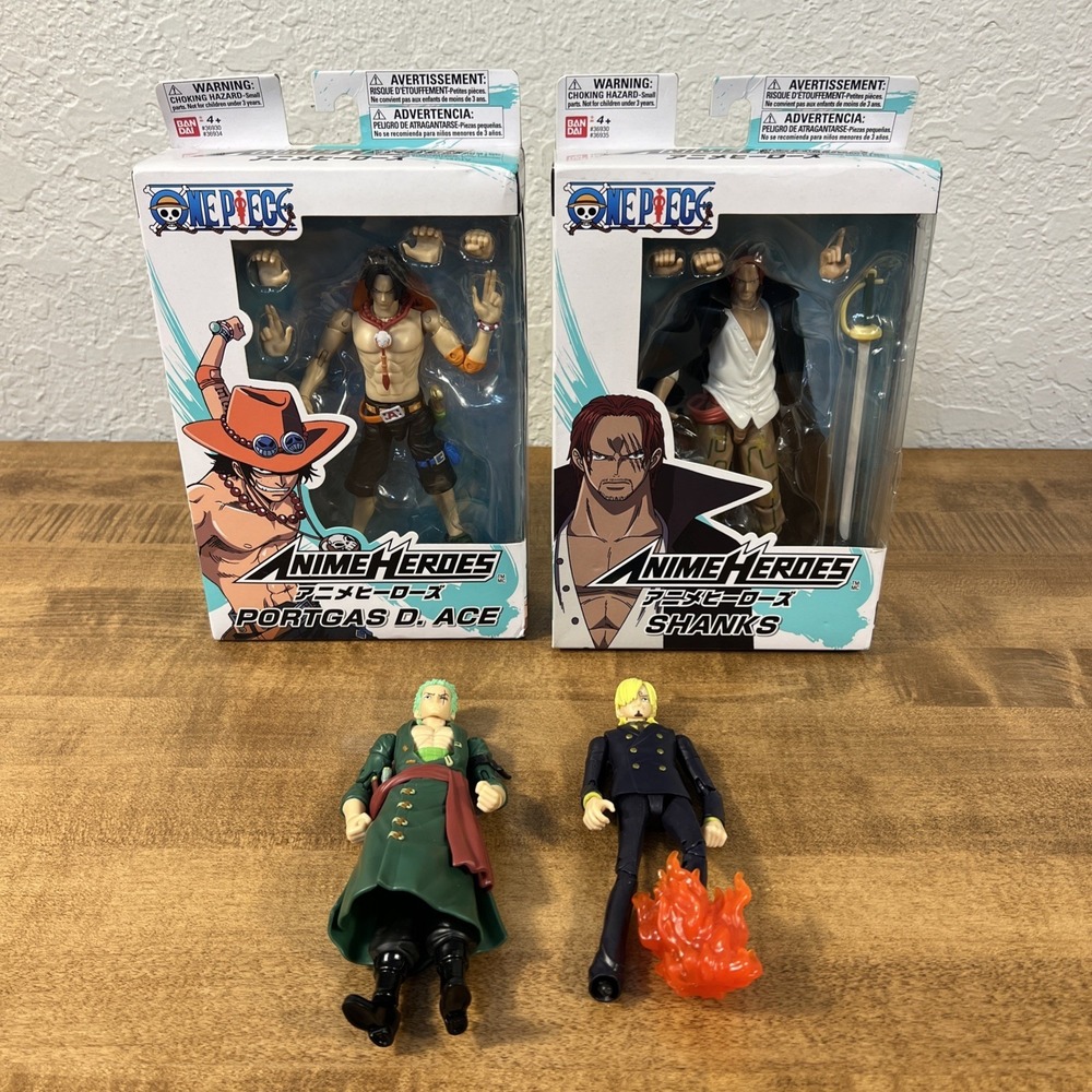 Bandai Anime Heroes One Piece Shanks, Roronoa Zoro, Portgas D Ace, Sanji Lot